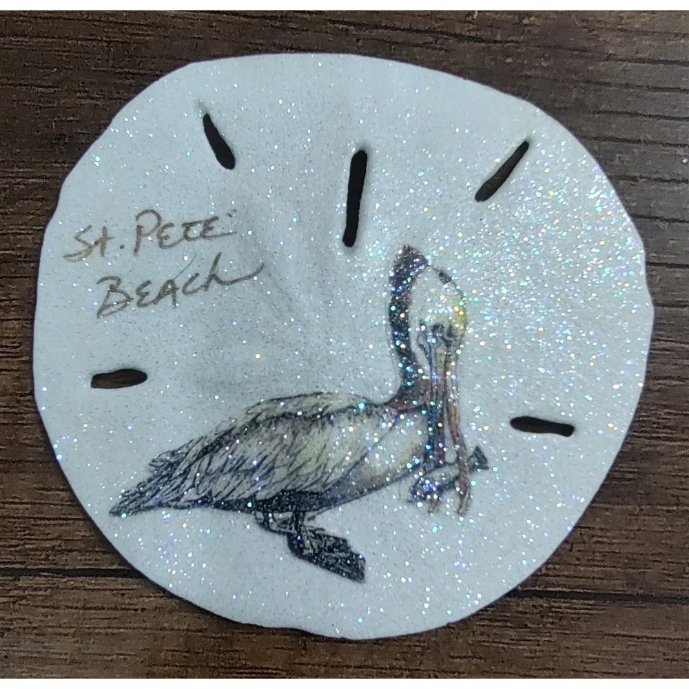 ST. PETE BEACH FLORIDA SAND DOLLAR Souvenir Pelican Ornament B19